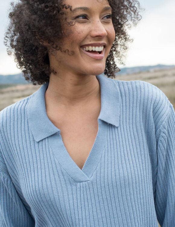 Trui met polokraag, ribtricot (grijsblauw) Trui met polokraag, ribtricot (grijsblauw)